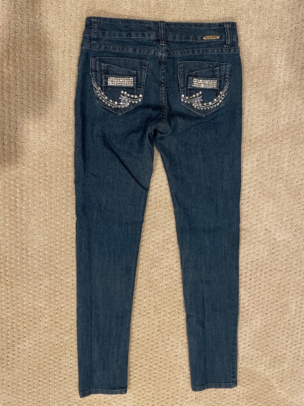 Rico Jeans Premium Crystal Embellished Skinny Jeans Dark Wash Y2K 27